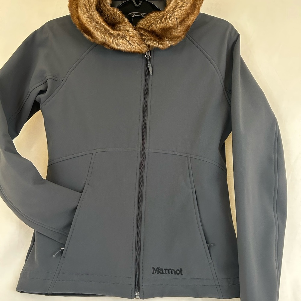 Marmot Gray Ski Jacket with Faux Fur Hood Size S